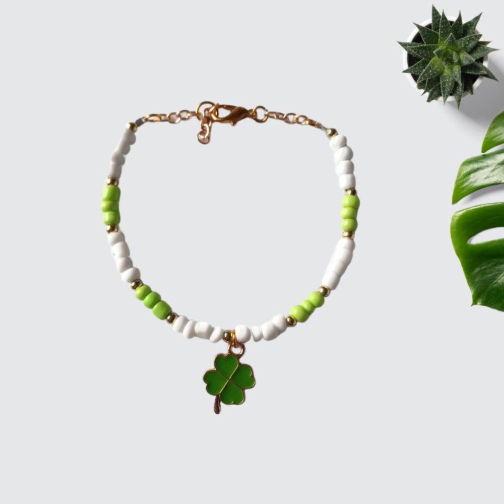 St. Patrick's Day Four Leaf Clover Necklace Bracelet Earrings Handmade Jewelry - Picture 10 of 12
